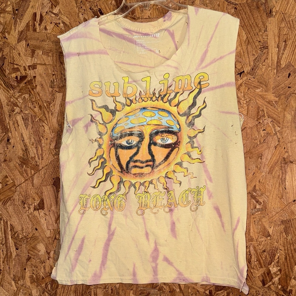 Sublime Distressed Graphic Tee Tie Dye Cut Off Sleeve T-shirt Grunge Hippie M